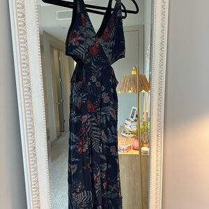 Lulu's Navy and Red Floral Maxi Dress